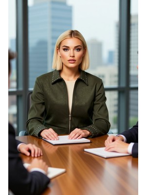 Benerly Kadın Gömlek Yaka Standart Kol Düz Dokuma Ceket Fonksiyonel Dayanıklı Kaliteli Konforlu Şık