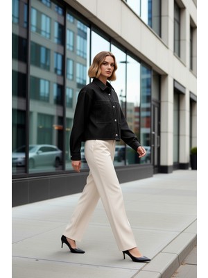 Benerly Kadın Gömlek Yaka Düşük Kol %100 Pamuk Denim Ceket Fonksiyonel Dayanıklı Kaliteli Konforlu