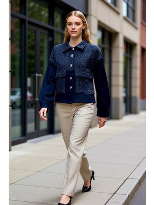 Benerly Kadın Gömlek Yaka Standart Kol Düz Desenli Dokuma Ceket Fonksiyonel Dayanıklı Kaliteli Şık