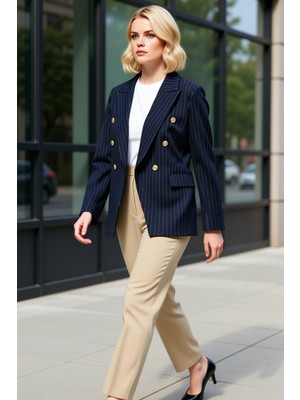 Benerly Kadın Kruvaze Yaka Standart Kol Dokuma Ceket Fonksiyonel Dayanıklı Kaliteli Konforlu Rahat