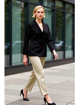 Benerly Kadın Ceket Yaka Standart Kol Regular Kalıp Düz Desen Dokuma Fonksiyonel Dayanıklı Estetik