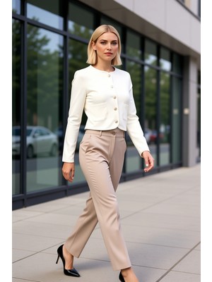 Benerly Kadın Bisiklet Yaka Standart Kol Düz Desen Örme Ceket Fonksiyonel Dayanıklı Kaliteli Rahat