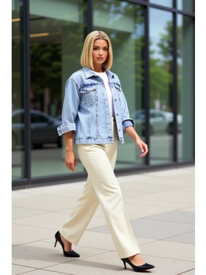 Benerly Kadın Gömlek Yaka Standart Kol %100 Pamuk Regular Kalıp Denim Ceket Fonksiyonel Dayanıklı Şık