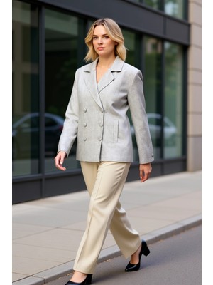 Benerly Kadın Ceket Yaka Düz Desen Regular Kalıp Uzun Kol Dokuma Ceket Fonksiyonel Dayanıklı Rahat