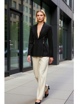 Benerly Kadın Ceket Yaka Uzun Kol Fitted Kalıp Dokuma Blazer Fonksiyonel Dayanıklı Kaliteli Modern