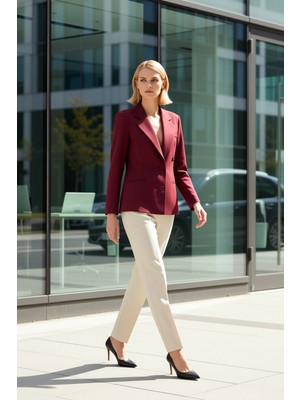 Benerly Kadın Kruvaze Yaka Uzun Kol Düz Dokuma Blazer Ceket Fonksiyonel Dayanıklı Kaliteli Estetik