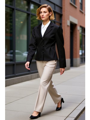 Benerly Kadın Vücuda Oturan Ceket Yaka Uzun Kol Düz Dokuma Fonksiyonel Dayanıklı Kaliteli Konforlu