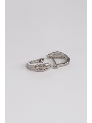 Söğütlü Silver 925 Ayar Gümüş Küpe Rodyumlu Zirkon Taşlı Mekik Model J Küpe SGTL13219RODAJ