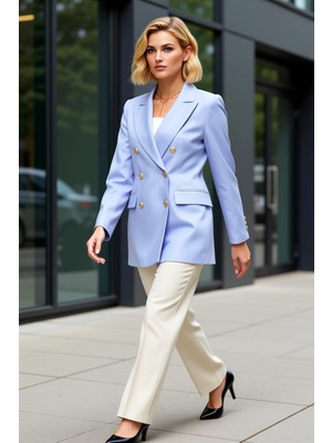 Benerly Kadın Oversize Ceket Yaka Uzun Kol Düz Dokuma Blazer Fonksiyonel Dayanıklı Kaliteli Modern