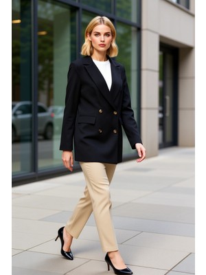 Benerly Kadın Kruvaze Yaka Uzun Kollu Regular Kalıp Dokuma Blazer Ceket Fonksiyonel Dayanıklı Spor