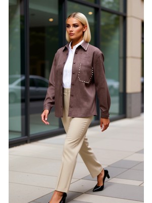 Benerly Kadın Gömlek Yaka Standart Kol Düz Desen Süet Kumaş Fonksiyonel Dayanıklı Kaliteli Estetik