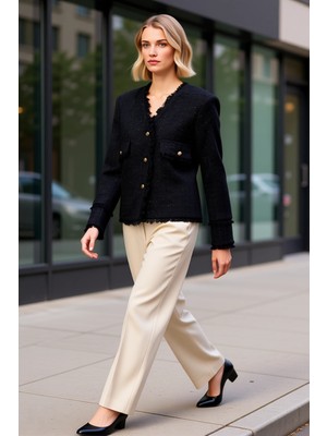 Benerly Kadın V Yaka Standart Kol Tüvit Ceket Fonksiyonel Dayanıklı Kaliteli Konforlu Estetik Spor