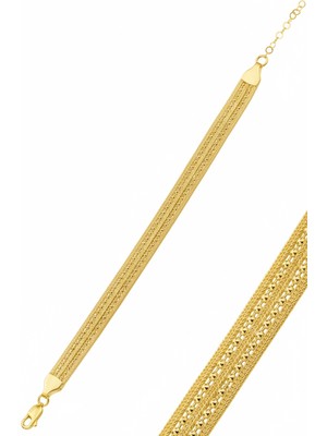 Söğütlü Silver 925 Ayar Gümüş Bileklik Altın Kaplama 5 Sıra Top Zincirli Midyat Hasırı Bileklik SGTL12504GOLD