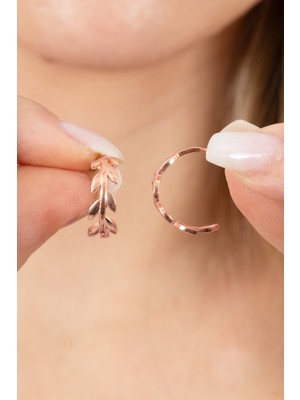 Söğütlü Silver 925 Ayar Gümüş Küpe Rose Sarmaşık Modeli Yarım Halka Küpe SGTL13220ROSE