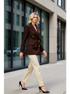 Benerly Kadın Oversize Ceket Yaka Uzun Kol Düz Dokuma Blazer Fonksiyonel Dayanıklı Kaliteli Modern