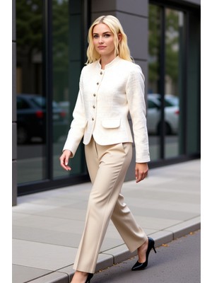 Benerly Kadın Hakim Yaka Standart Kol Düz Desen Tüvit Ceket Fonksiyonel Dayanıklı Kaliteli Estetik