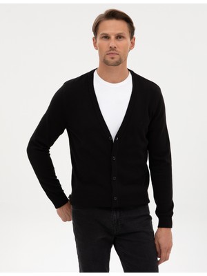 Pierre Cardin Erkek Siyah Slim Fit Basic Düğmeli Triko Hırka 50317330-VR046