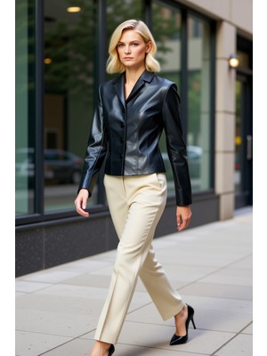 Benerly Kadın Ceket Yaka Standart Kol Fitted Kalıp Düz Desen Uzun Kollu Fonksiyonel Dayanıklı Spor