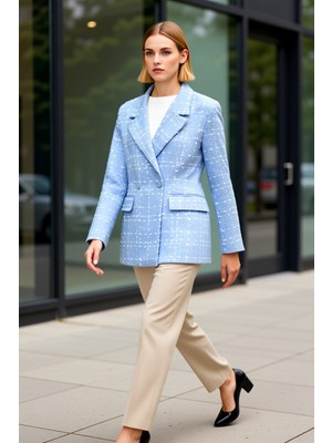 Benerly Kadın Dokuma Tüvit Blazer Ceket Yaka Uzun Kol Fonksiyonel Dayanıklı Kaliteli Konforlu Spor