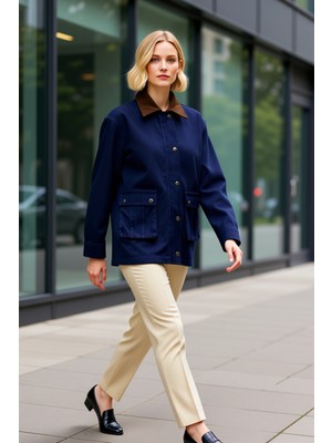 Benerly Kadın Oversize Düz Gömlek Yaka Düşük Kol %100 Pamuk Denim Ceket Fonksiyonel Dayanıklı Spor