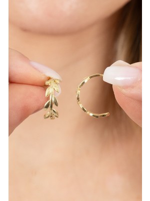 Söğütlü Silver 925 Ayar Gümüş Küpe Altın Kaplama Sarmaşık Modeli Yarım Halka Küpe SGTL13220GOLD