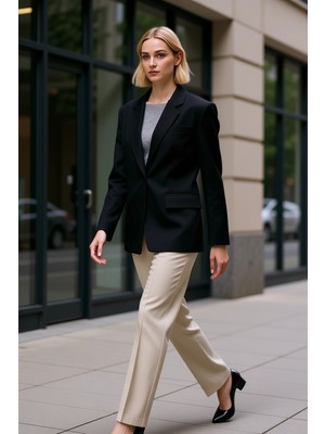 Benerly Kadın Ceket Yaka Uzun Kol Standart Kalıp Düz Dokuma Kaşe Ceket Fonksiyonel Dayanıklı Rahat