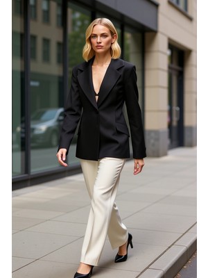 Benerly Kadın Ceket Yaka Uzun Kol Fitted Kaşe Blazer Ceket Fonksiyonel Dayanıklı Kaliteli Konforlu