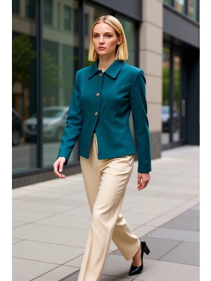 Benerly Kadın Gömlek Yaka Standart Kol Düz Dokuma Ceket Fonksiyonel Dayanıklı Kaliteli Konforlu Şık