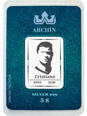 Archin Cristiano Ronaldo Temalı 999 Ayar Gümüş Tasarımlı Hediyeye Özel 5 Gram Gümüş Külçesi-686