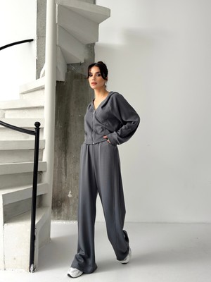 Floral Fashion Free Tasarım Premium Modal Kumaş Kadın Eşofman Takım Flow Fit Kesim Çelik Fermuar Kapüşon Detay