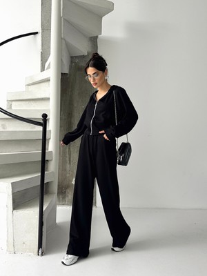 Floral Fashion Free Tasarım Premium Modal Kumaş Kadın Eşofman Takım Flow Fit Kesim Çelik Fermuar Kapüşon Detay