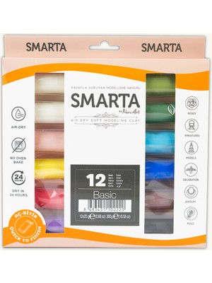 Smarta 12'li Hava ile Kuruyan Modelleme Hamuru Seti (25g x 12 Adet)