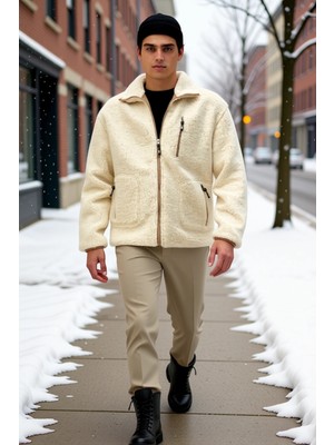 Benerly Erkek Dik Yaka Standart Kol Peluş Mont %100 Polyester Fonksiyonel Dayanıklı Kaliteli Rahat