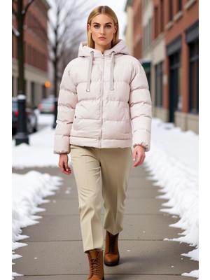 Benerly Kadın Kapüşonlu Düşük Kol Fermuarlı Kalın Mont Fonksiyonel Dayanıklı Kaliteli Konforlu Şık