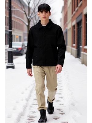 Benerly Erkek Gömlek Yaka Standart Kol Düz Desen Kaşe Mont Fonksiyonel Dayanıklı Kaliteli Konforlu