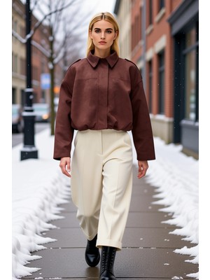 Benerly Kadın Gömlek Yaka Düşük Kol Süet Bomber Ceket Fonksiyonel Dayanıklı Kaliteli Konforlu Spor