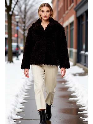 Benerly Kadın Gömlek Yaka Düşük Kol Midi Boy Suni Kürk Mont Fonksiyonel Dayanıklı Kaliteli Estetik