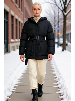 Benerly Kadın Kapüşonlu Reglan Kol Düz Desenli Şişme Mont Fonksiyonel Dayanıklı Kaliteli Konforlu Şık