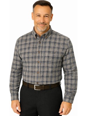 BURSPA Rahat Kesim Çizgili Kareli Kışlık Erkek Baba Gömlek