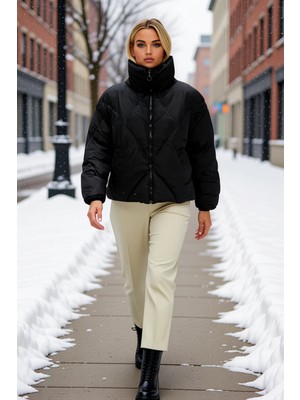 Benerly Kadın Oversize Dik Yaka Düşük Kol Kapitone Mont Fonksiyonel Dayanıklı Kaliteli Konforlu Şık