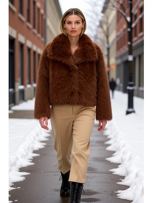 Benerly Kadın Gömlek Yaka Düşük Kol Suni Kürk Mont Fonksiyonel Dayanıklı Kaliteli Konforlu Estetik