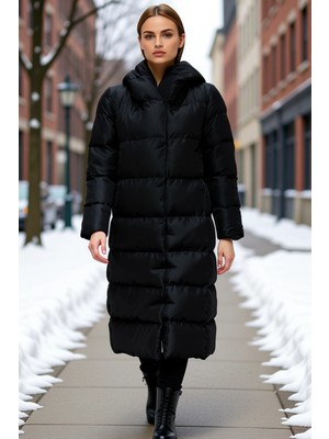 Benerly Kadın Kapüşonlu Uzun Kol Düz Kalıp Su Itici Mont Fonksiyonel Dayanıklı Kaliteli Konforlu Şık