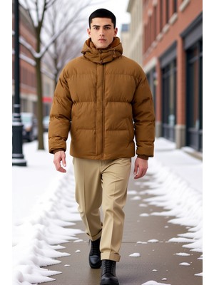 Benerly Erkek Kapüşonlu Uzun Kol Düz Desen Oversize Fit Mont Fonksiyonel Dayanıklı Kaliteli Modern