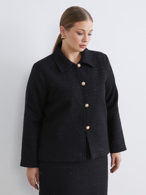 Soulife Büyük Beden Dokulu Kadın Tüvit Ceket