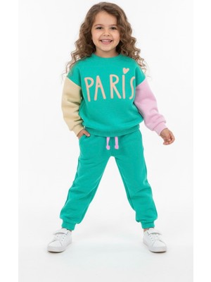 Pini Co Kız Çocuk Paris Yazılı Colorblock (Renk Bloklu) 2'li Takım