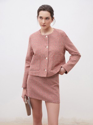 Soulife Bisiklet Yaka Ekose Kadın Tüvit Ceket