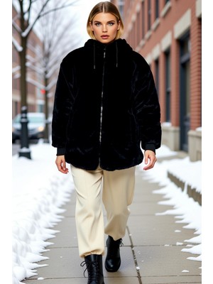 Benerly Kadın Kapüşonlu Düşük Kol Fermuarlı Uzun Kollu Mont Fonksiyonel Dayanıklı Kaliteli Estetik