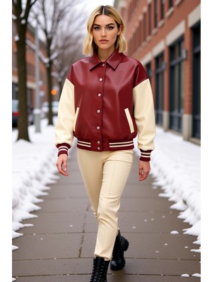Benerly Kadın Oversize Ceket Yaka Düşük Kol Suni Deri Fonksiyonel Dayanıklı Kaliteli Konforlu Spor