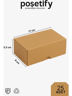 Poşetify Baskısız Kraft Kesimli Kutu 17X8X5,5 cm | 25 Adet | Dayanıklı E-Ticaret ve Hediye Paketleme Kutusu