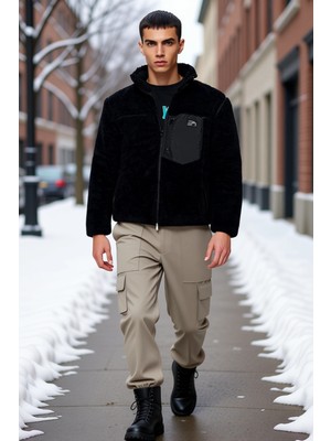 Benerly Erkek Dik Yaka Standart Kol Peluş Kumaş Regular Kalıp Mont Fonksiyonel Dayanıklı Kaliteli Şık